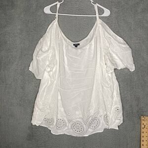 Torrid womens 6X white cold shoulder eyelet feminine cottage blouse casual